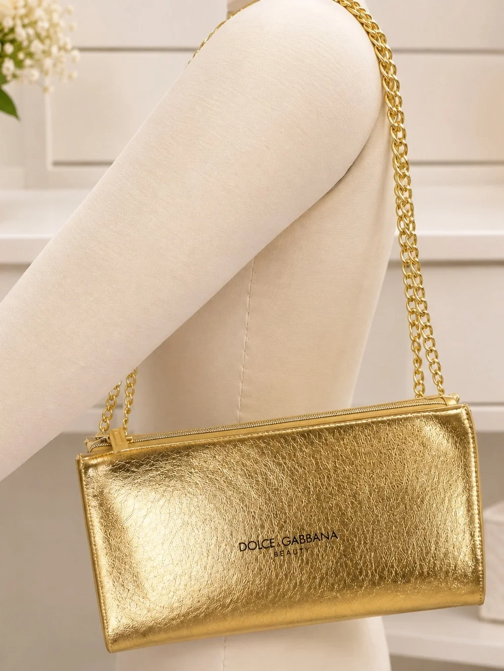 Dolce & Gabbana Metallic Gold Chain Shoulder Clutch